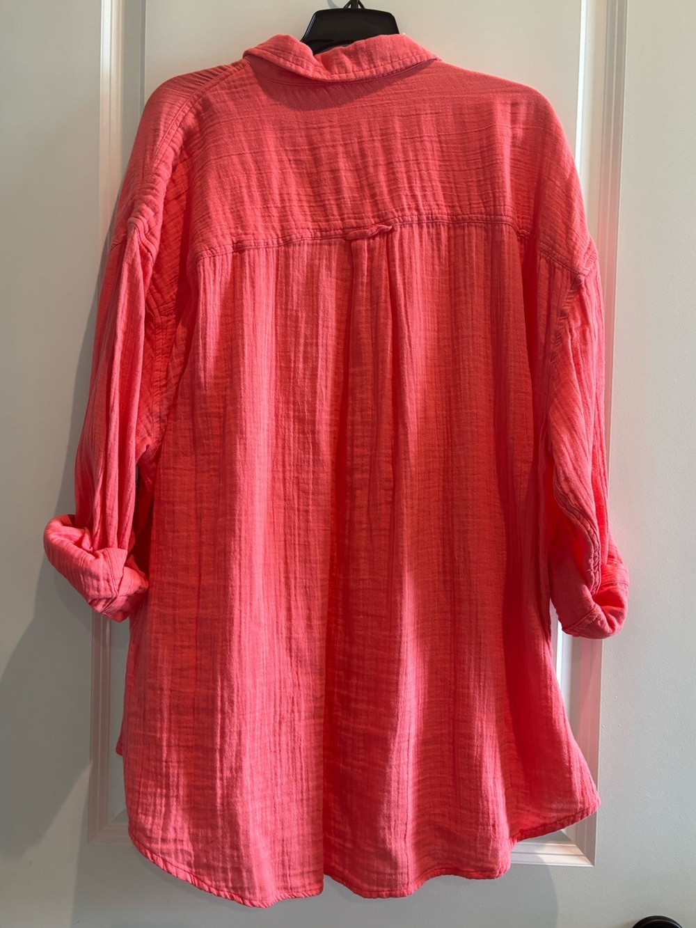 Coral Gauze Button Front Tunic Top XXL Oversized Plus Size Cover Up Beach - Picture 4 of 4